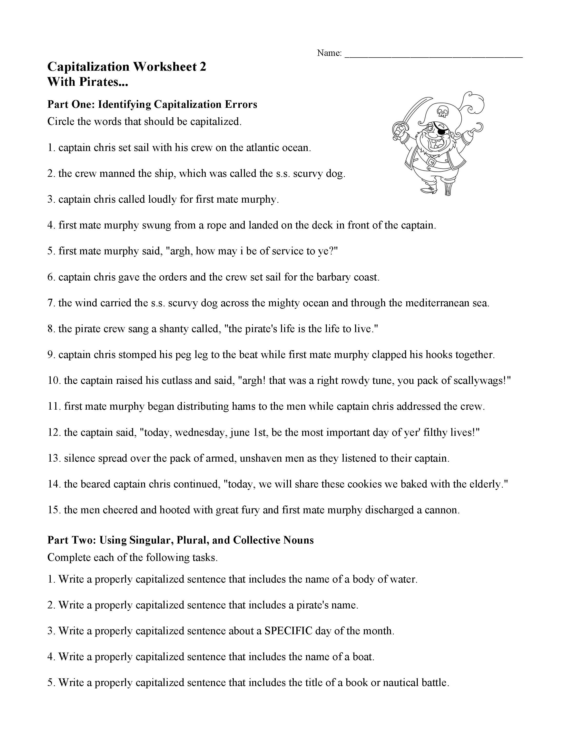 capitalization worksheet 7th grade