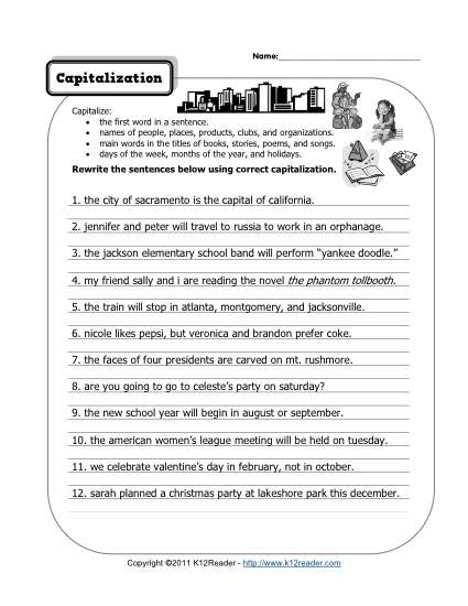 capitalization worksheet 7th grade