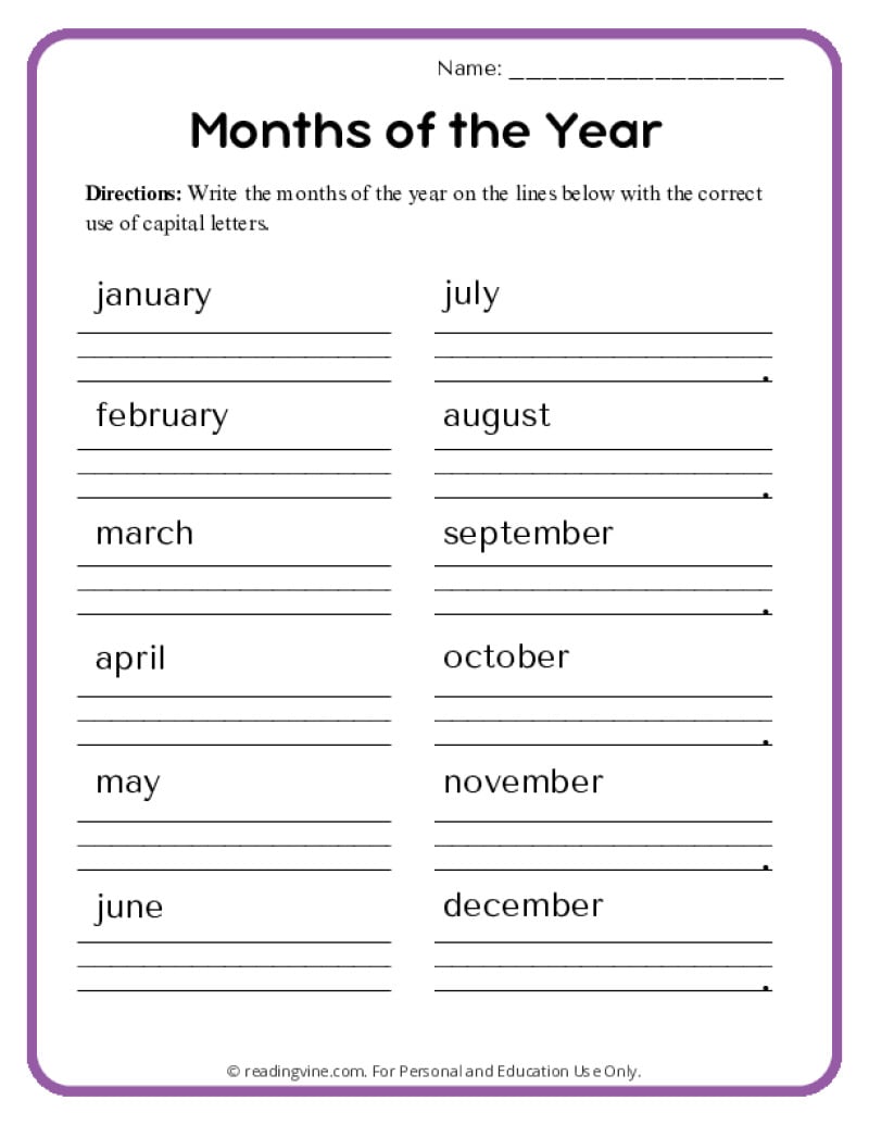 capitalization worksheet for 1st grade