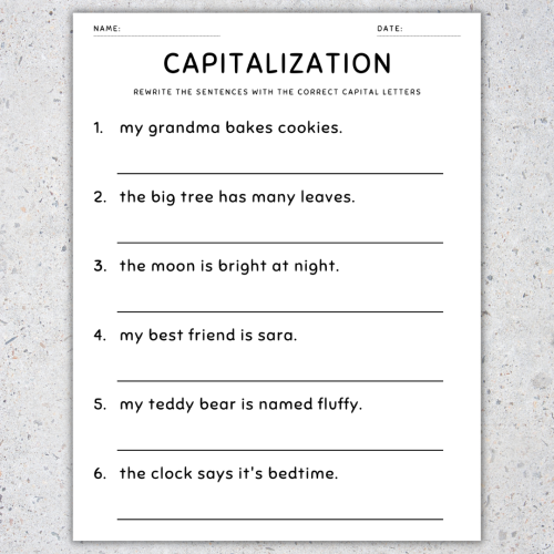 Capitalization Worksheets Fix the Sentences Grammar Practice, 1st ...