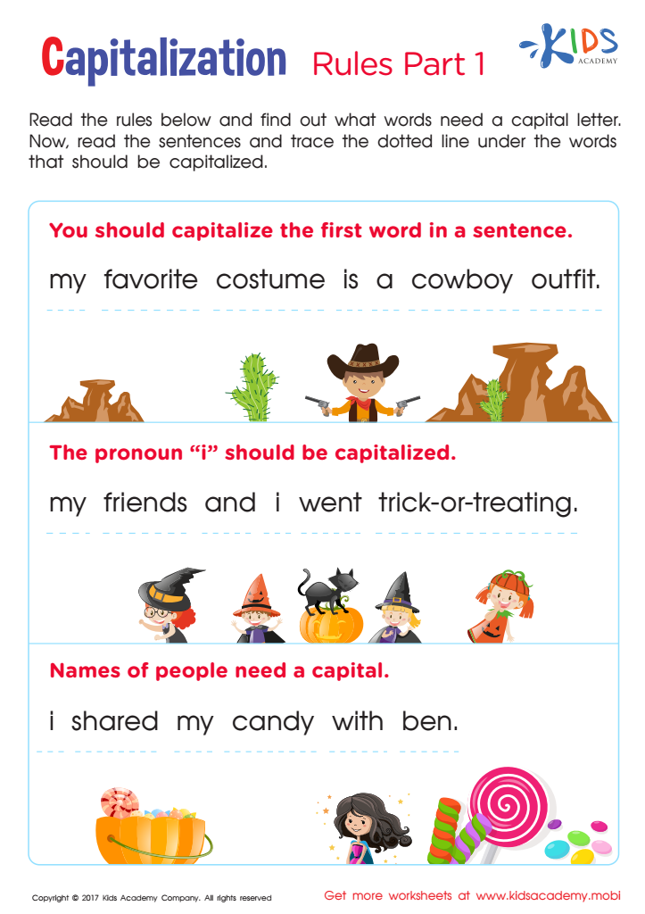 Capitalization Rules: Part 1 Worksheet, Free Printable for Kids