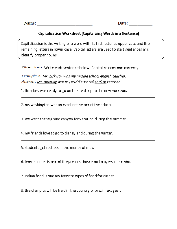 worksheets library | Capitalization Worksheets