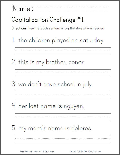 capitalization worksheet free