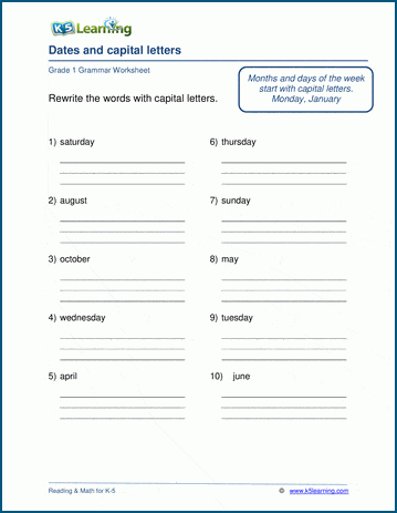 Dates &  capital letters worksheets | Worsheets library