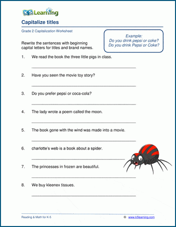 capitalization worksheet grade 2
