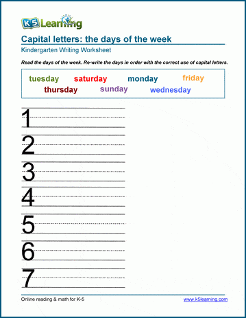 capitalization worksheet kindergarten