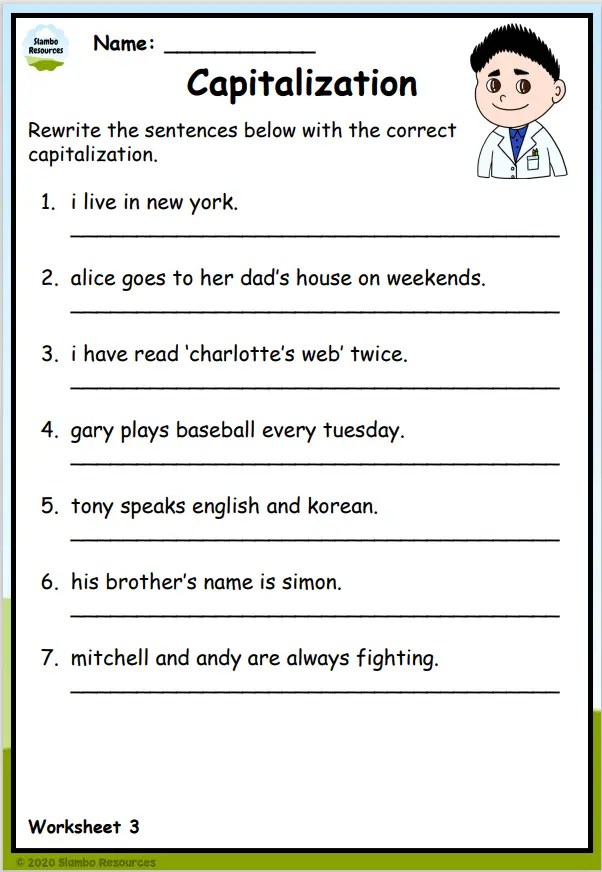 Grade 3 Capitalization Worksheets | Free Printables | Worksheets