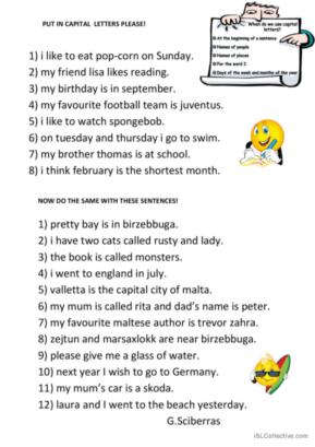 23 Capital letters English ESL worksheets pdf &  doc