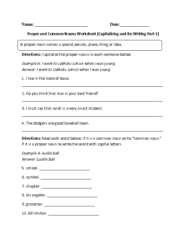 Proper And Common Nouns Worksheets Re-Writing Proper And, 53% OFF