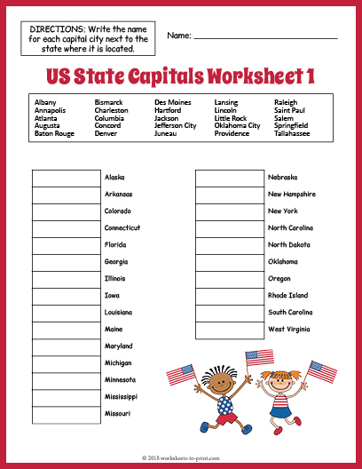 capitals worksheet