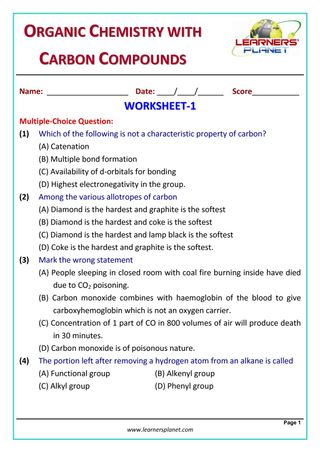 carbon chemistry worksheet