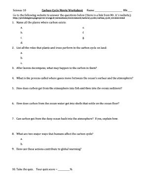 Carbon Cycle Movie Worksheet - Fill and Sign Printable Template Online