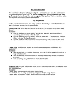 Goals worksheet uwec | PDF