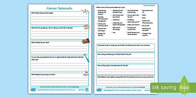 Goals and Aspirations UKS2 Career Interests Activity Sheet