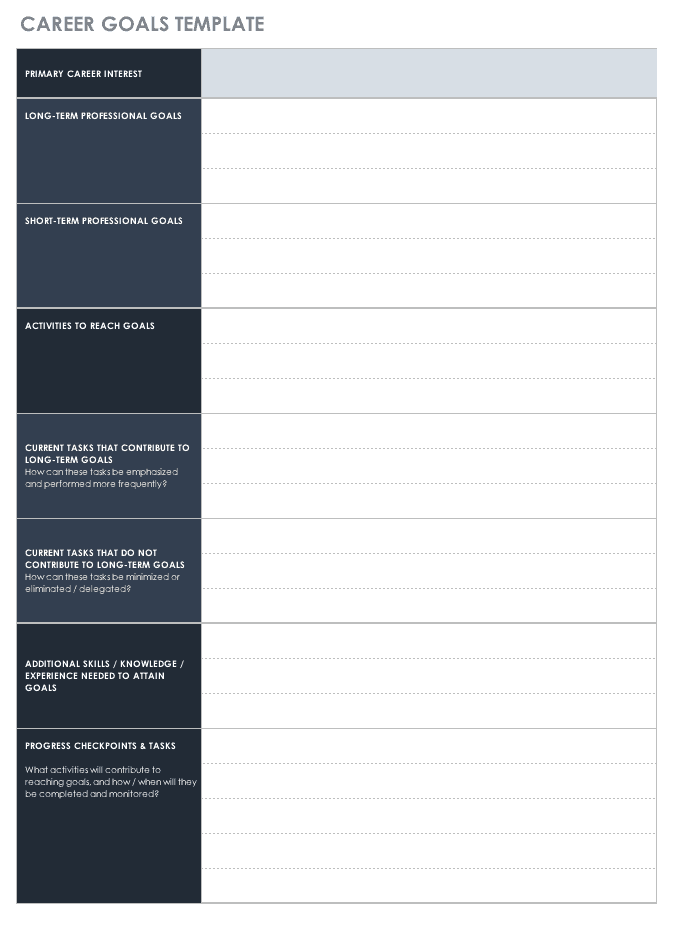 career goals worksheet