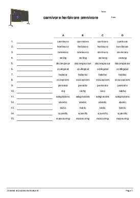 carnivore herbivore omnivore - Spelling Test - Quickworksheets