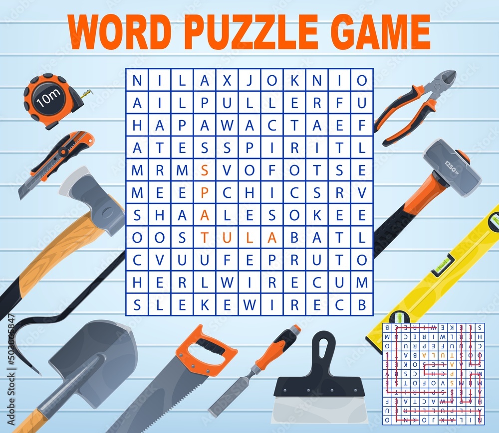 DIY and repair tools word search puzzle quiz game worksheet ...