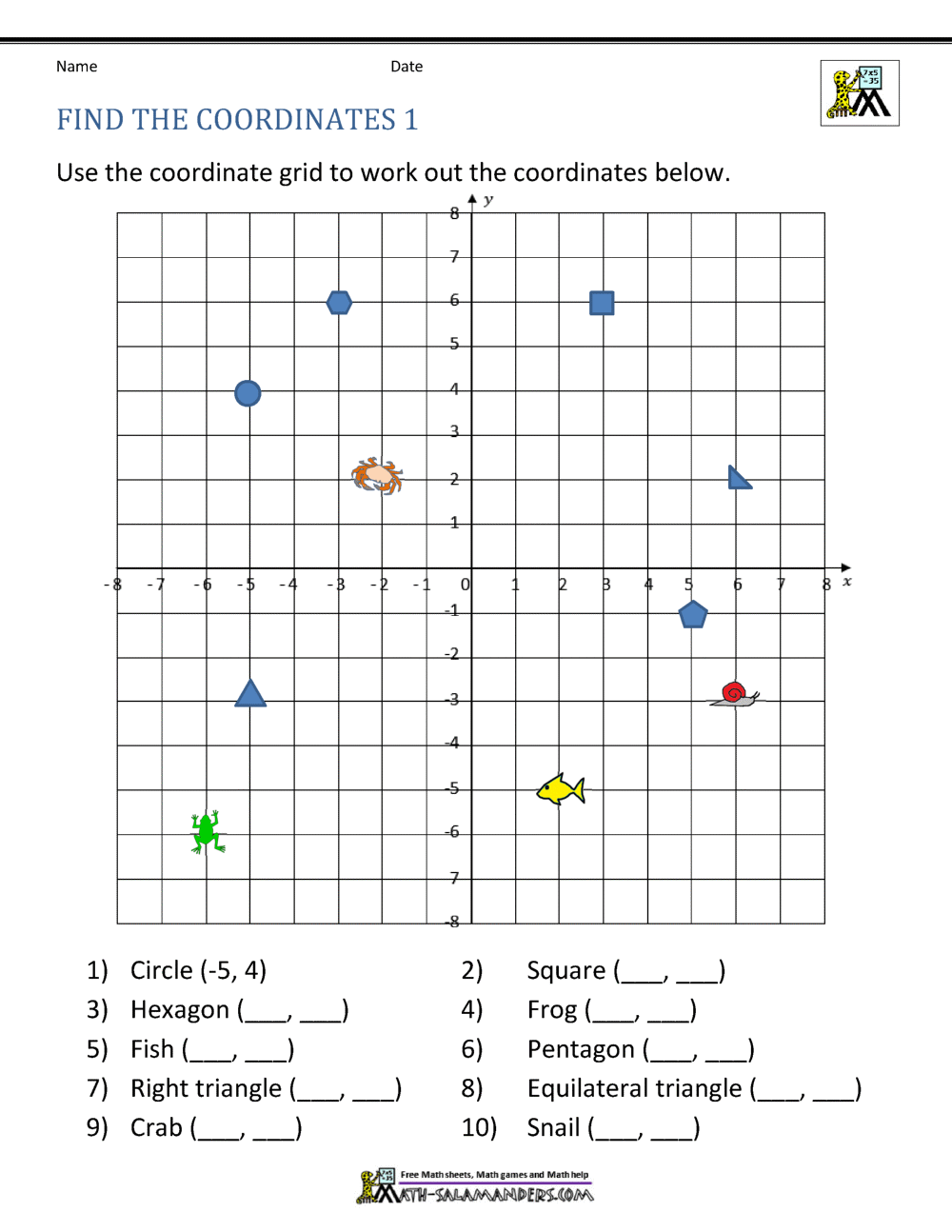Coordinate Plane Worksheets - 4 quadrants
