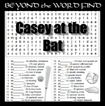 CASEY AT THE BAT Prereading Vocabulary Puzzle Quiz, Review, Worksheet - NO  PREP