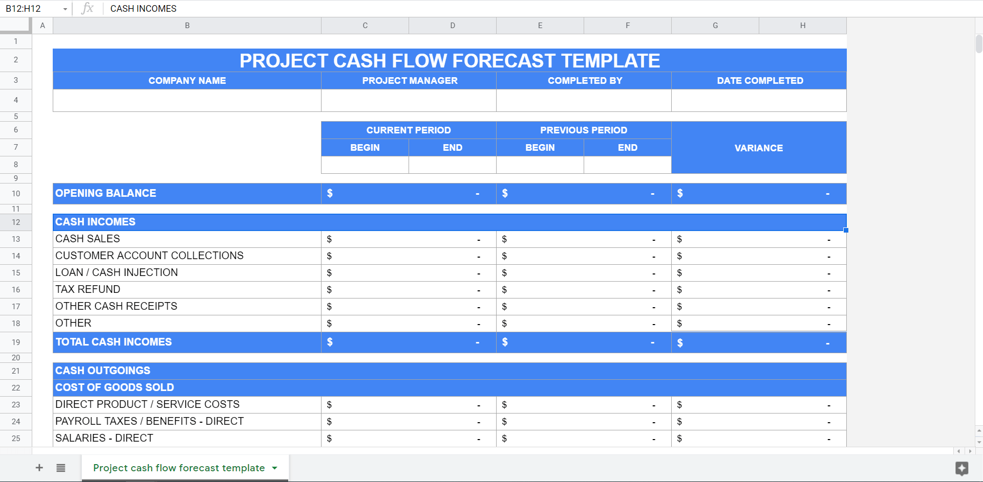 cash flow budget worksheet