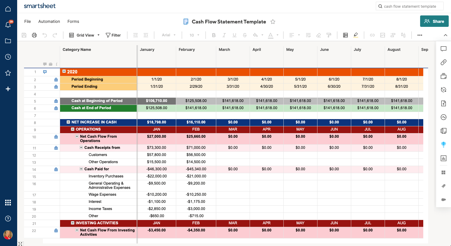 Free Cash Flow Statement Templates | Smartsheet