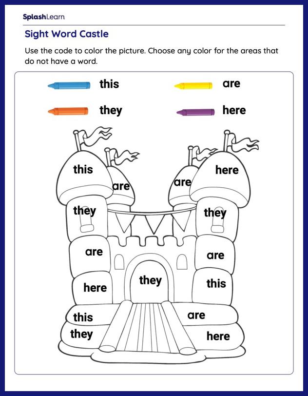 Castle of Sight Words: Coloring Quest - Printable Reading Worksheet