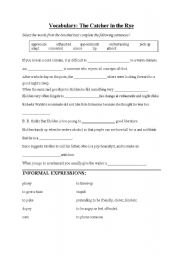English worksheets: The Catcher in the Rye - Vocabulary tasks