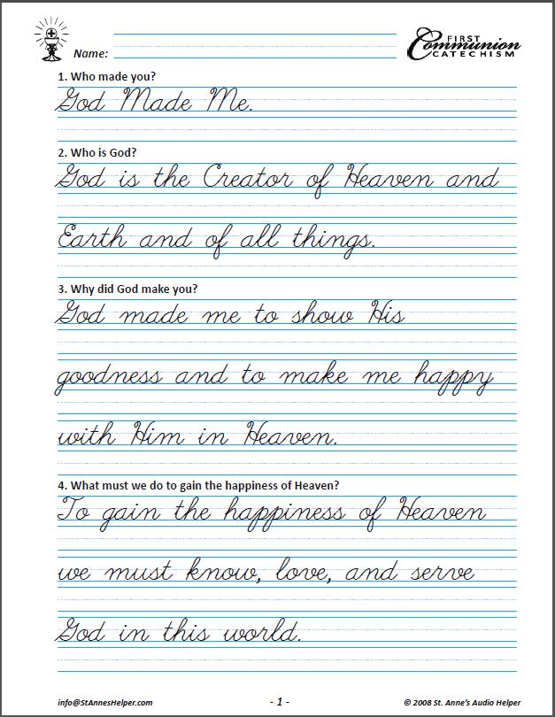 60+ Catholic First Communion Baltimore Catechism Worksheets