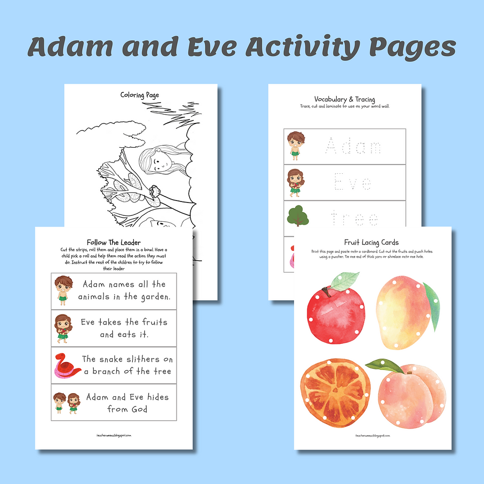 K-2 Catechism OT Adam and Eve Activity Pages | Teacher Weena