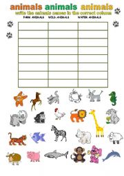 CATEGORIZE ANIMALS. - ESL worksheet by Adva