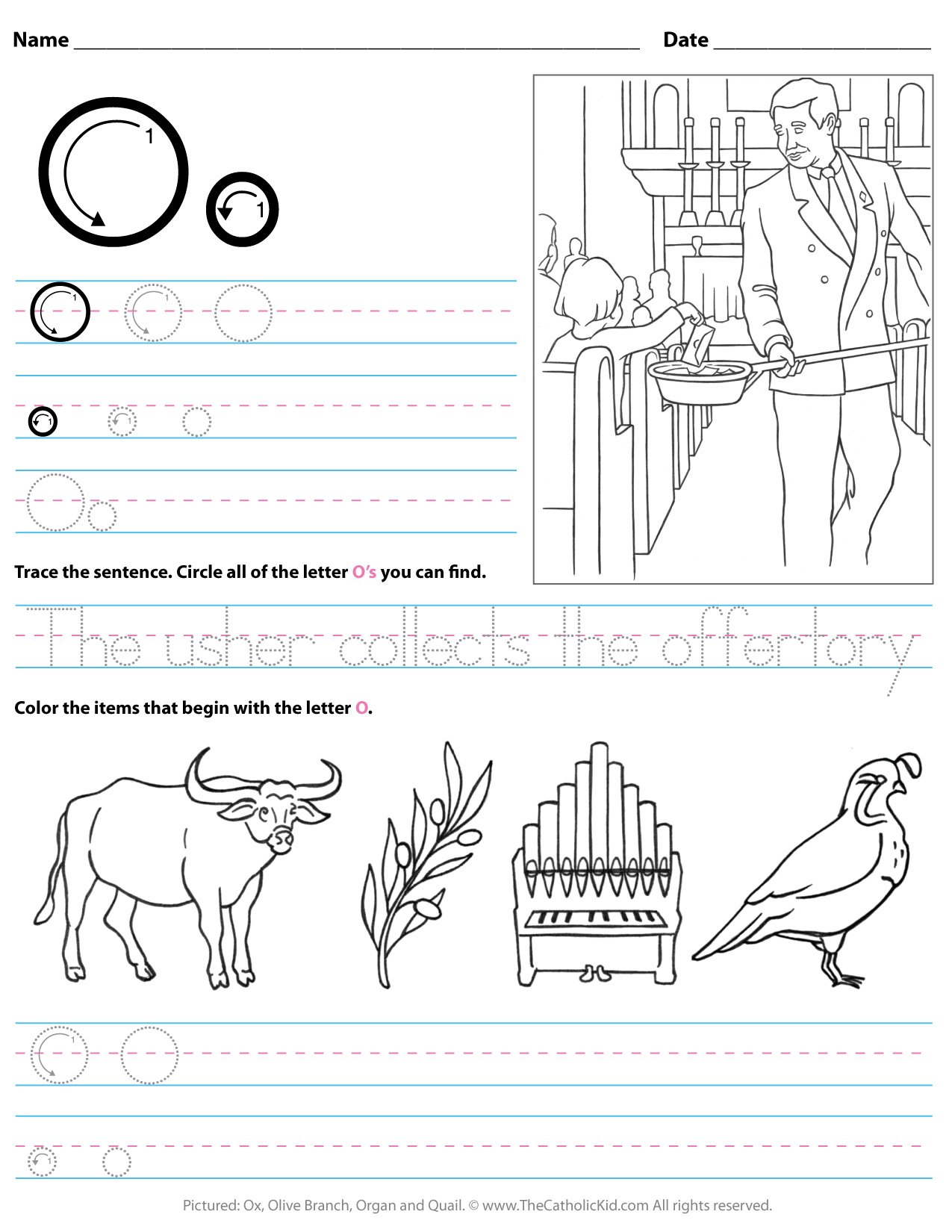 Catholic Alphabet Letter O Worksheet Preschool Kindergarten -