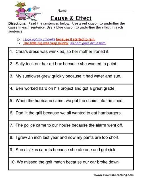 cause and effect 2nd grade worksheet