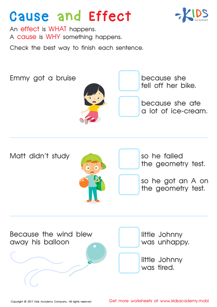 Cause and Effect Worksheet: Free PDF Printout for Kids
