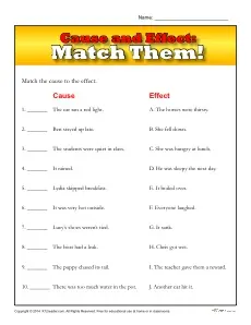 Cause and Effect Worksheet for 3rd and 4th Grade
