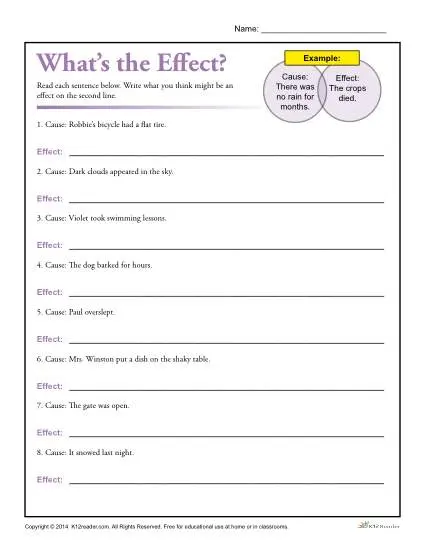 Whats the Effect? Printable Cause and Effect Worksheet