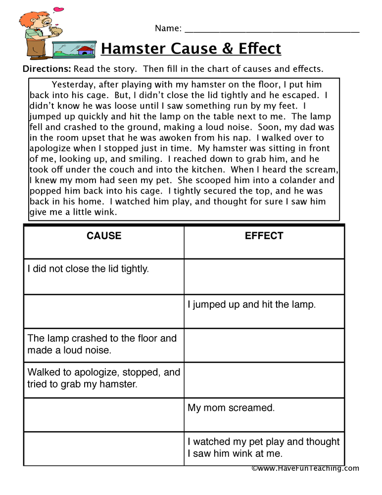 cause and effect worksheet 4th grade