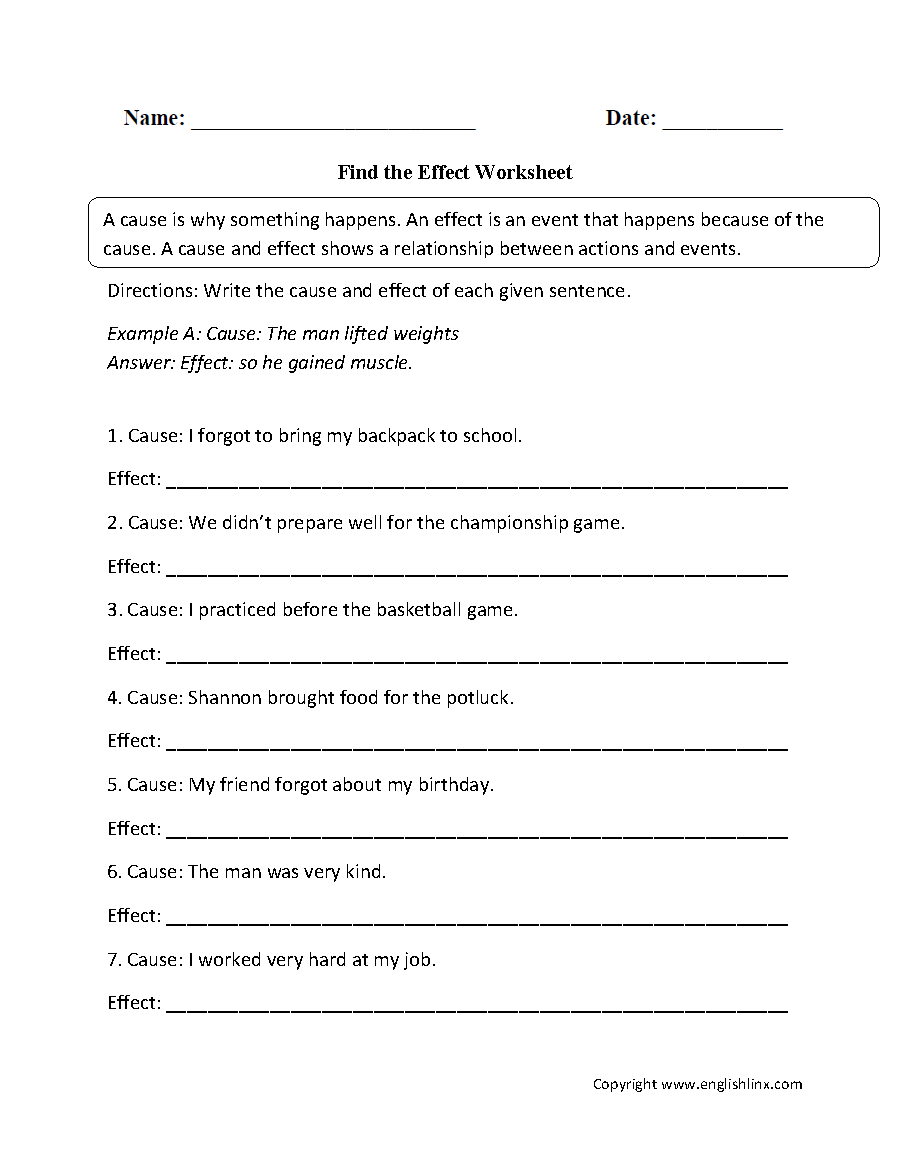 Cause and Effect Worksheets | Find the Effect Cause and Effect ...
