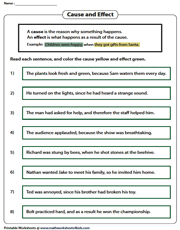 Cause and Effect Worksheets