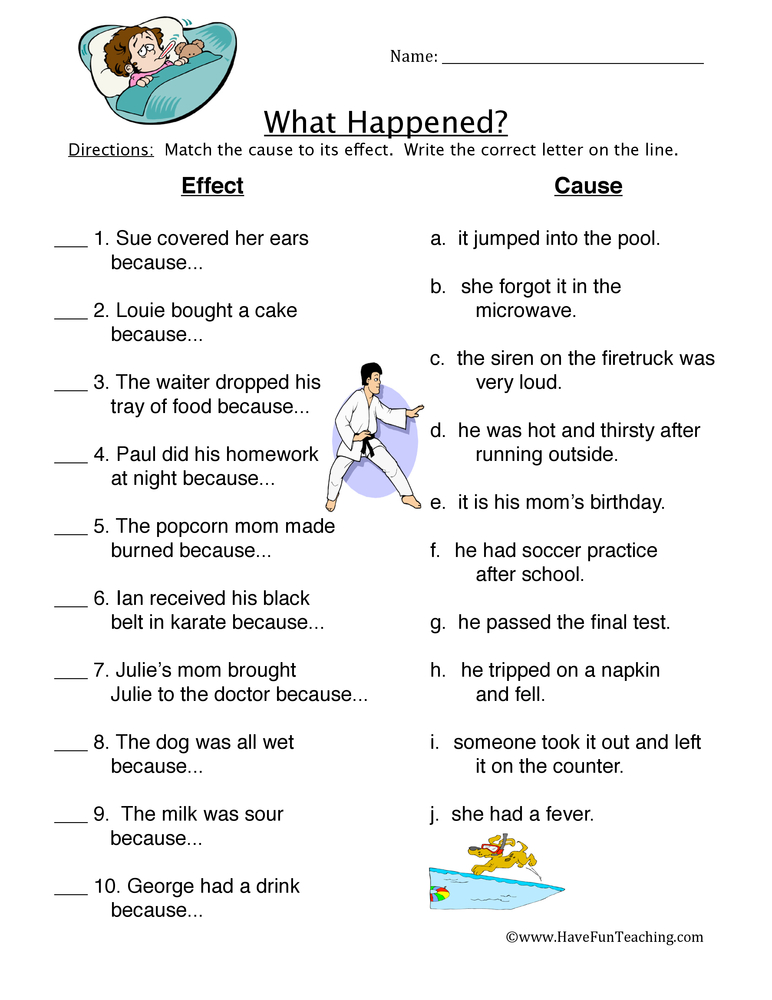 cause and effect worksheet 6th grade
