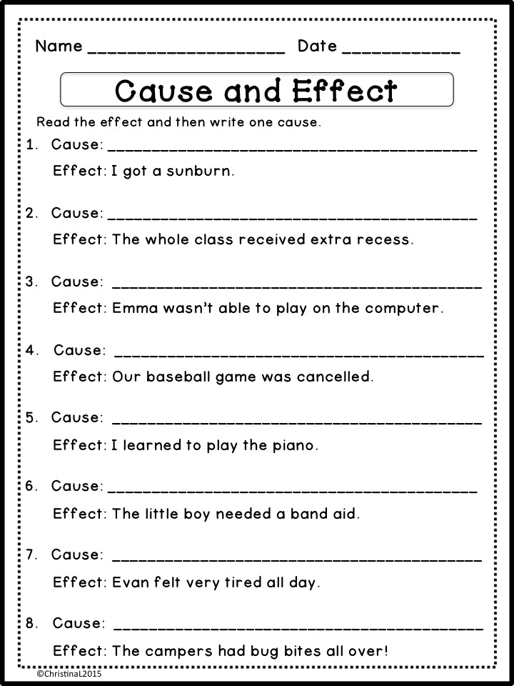 cause and effect worksheet 8th grade