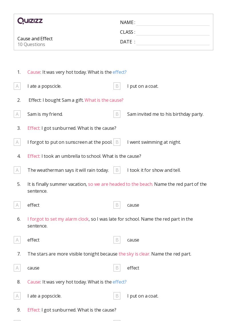 cause and effect worksheet for 1st grade