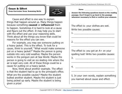 Cause &  Effect | 2nd Grade Reading Comprehension Worksheets