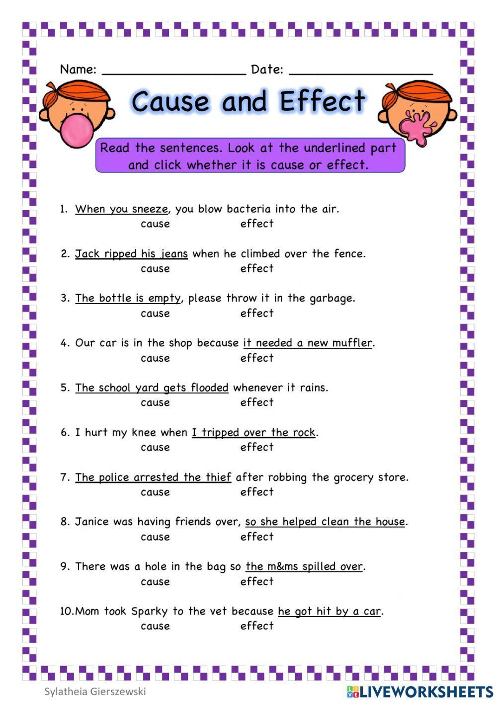 Cause and Effect interactive exercise for 3  
