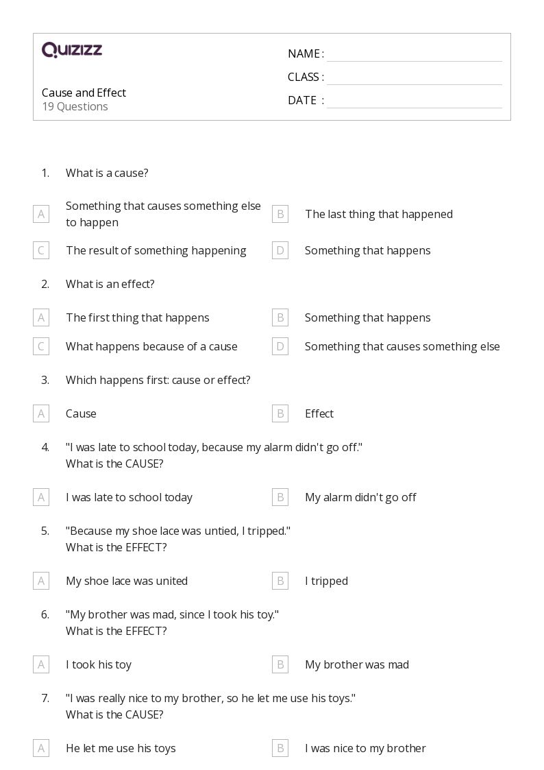 50+ Cause and Effect worksheets for 6th Grade on Quizizz | Free ...