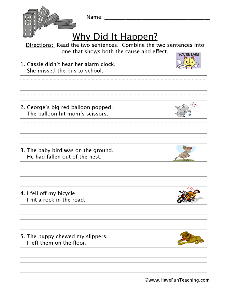 What Happens? Cause and Effect Worksheet  