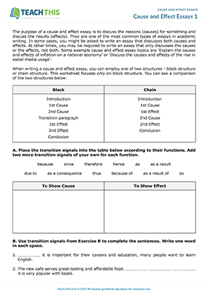 cause and effect worksheet for adults
