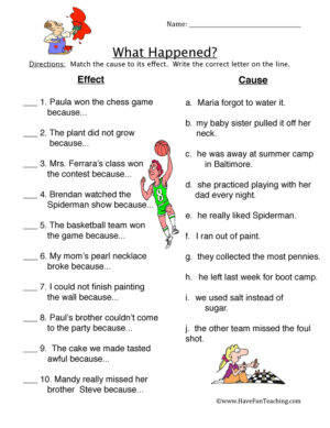 What Happened Cause Effect Matching Worksheet  