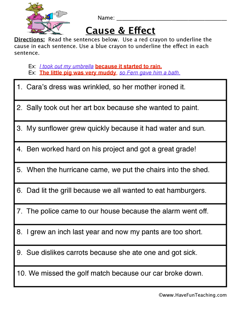 Identifying Cause and Effect Worksheet