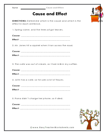 Cause and Effect Worksheets