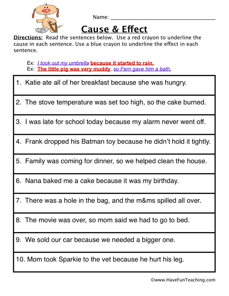 Cause and Effect Find it Worksheet  